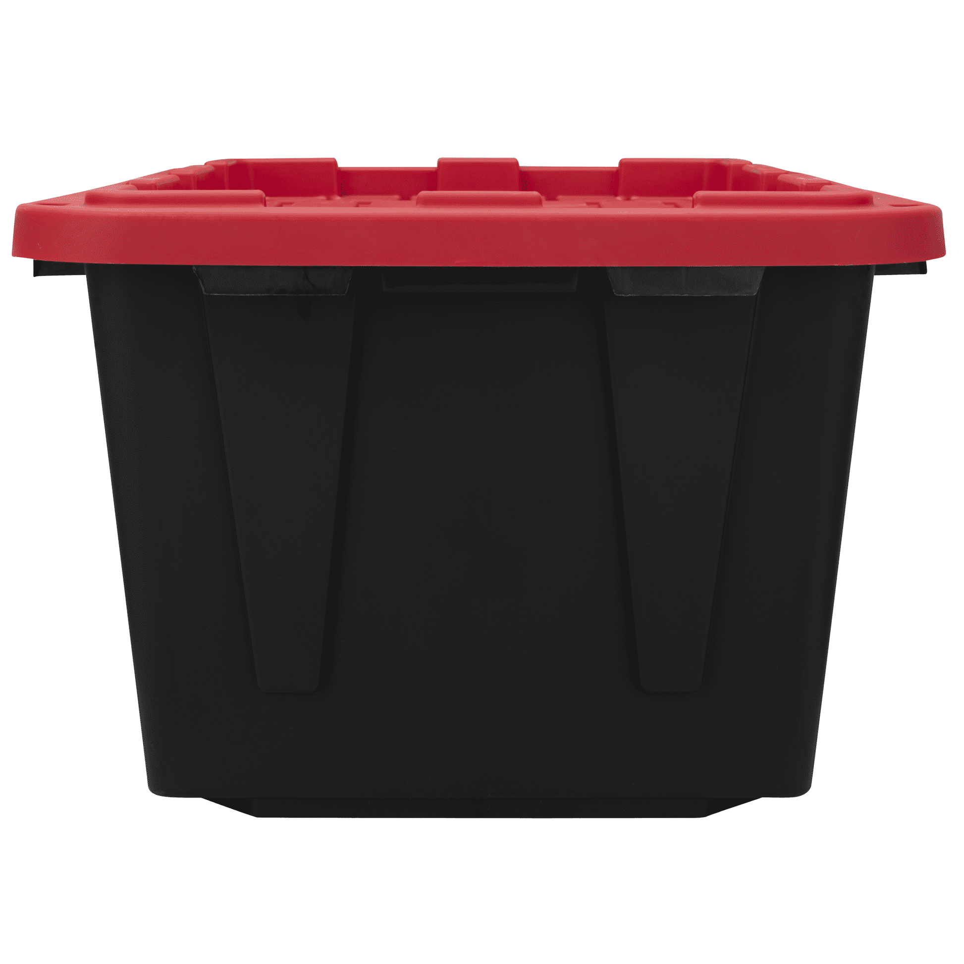 Large Storage Bin, 27 Gallon Plastic Storage Container with Snap-On Lid, Black and Red, Industrial