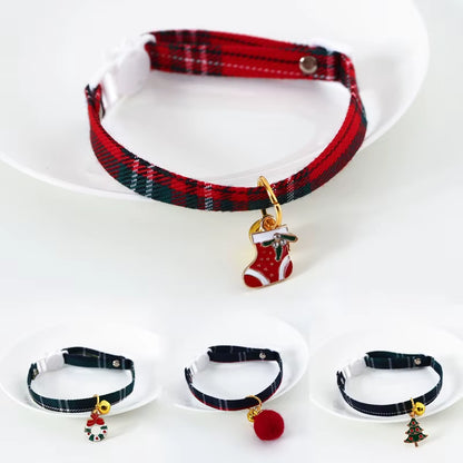 Christmas Holiday Cat Collar Adjustable Neck Strap Puppy Kitten Chihuahua Collars with Pendant Pets Rabbit Necklace Supplies