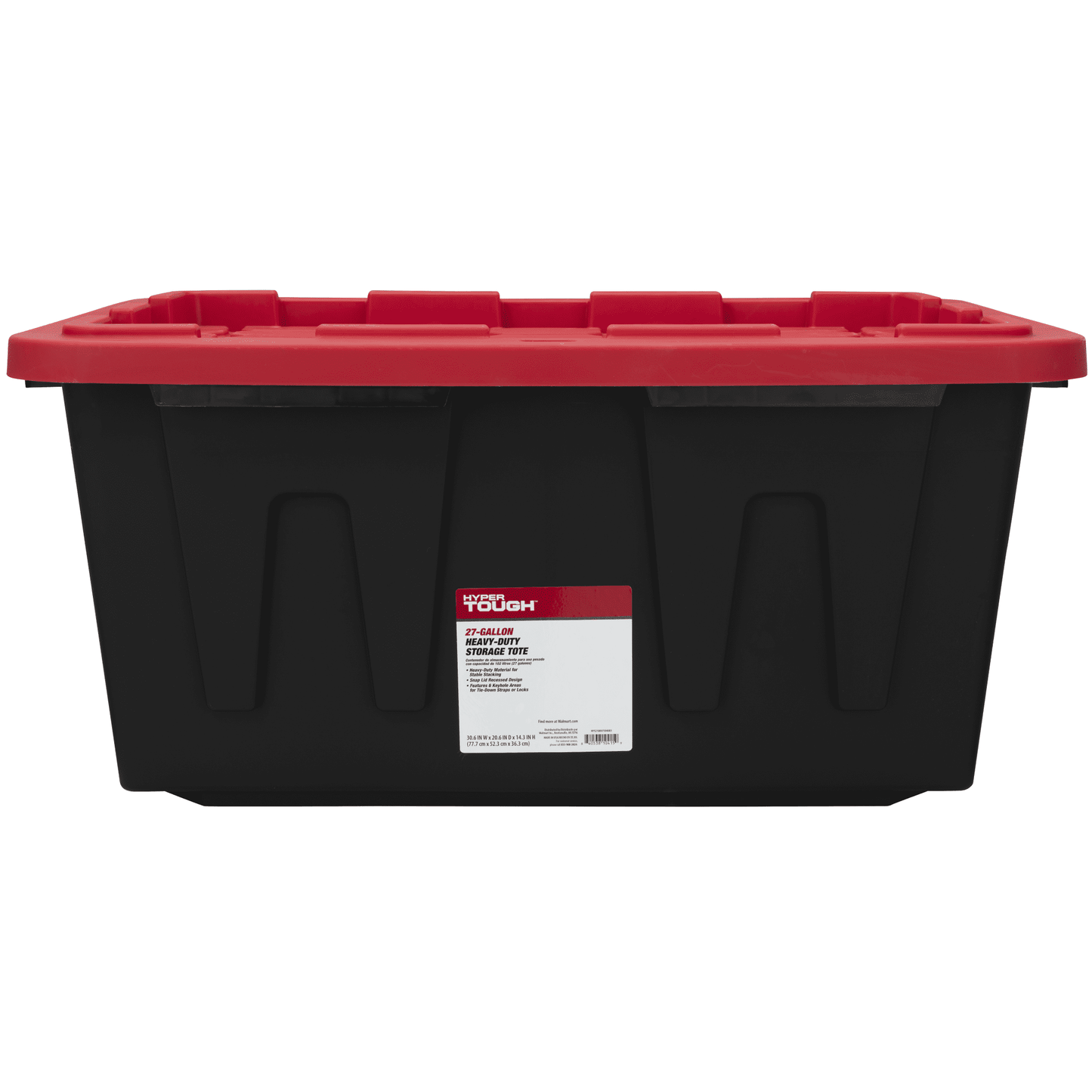 Large Storage Bin, 27 Gallon Plastic Storage Container with Snap-On Lid, Black and Red, Industrial
