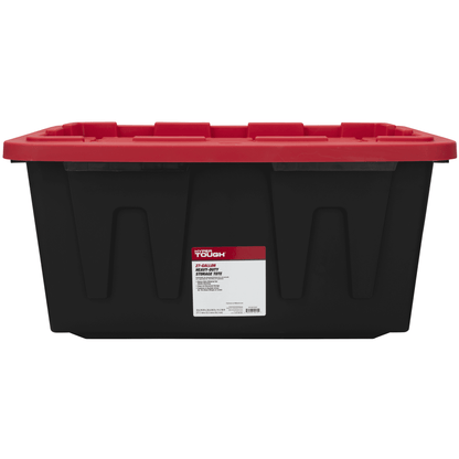 Large Storage Bin, 27 Gallon Plastic Storage Container with Snap-On Lid, Black and Red, Industrial