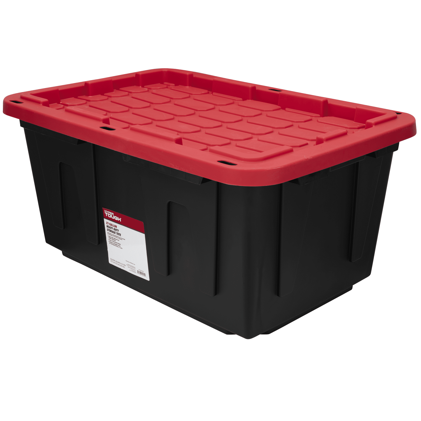 Large Storage Bin, 27 Gallon Plastic Storage Container with Snap-On Lid, Black and Red, Industrial